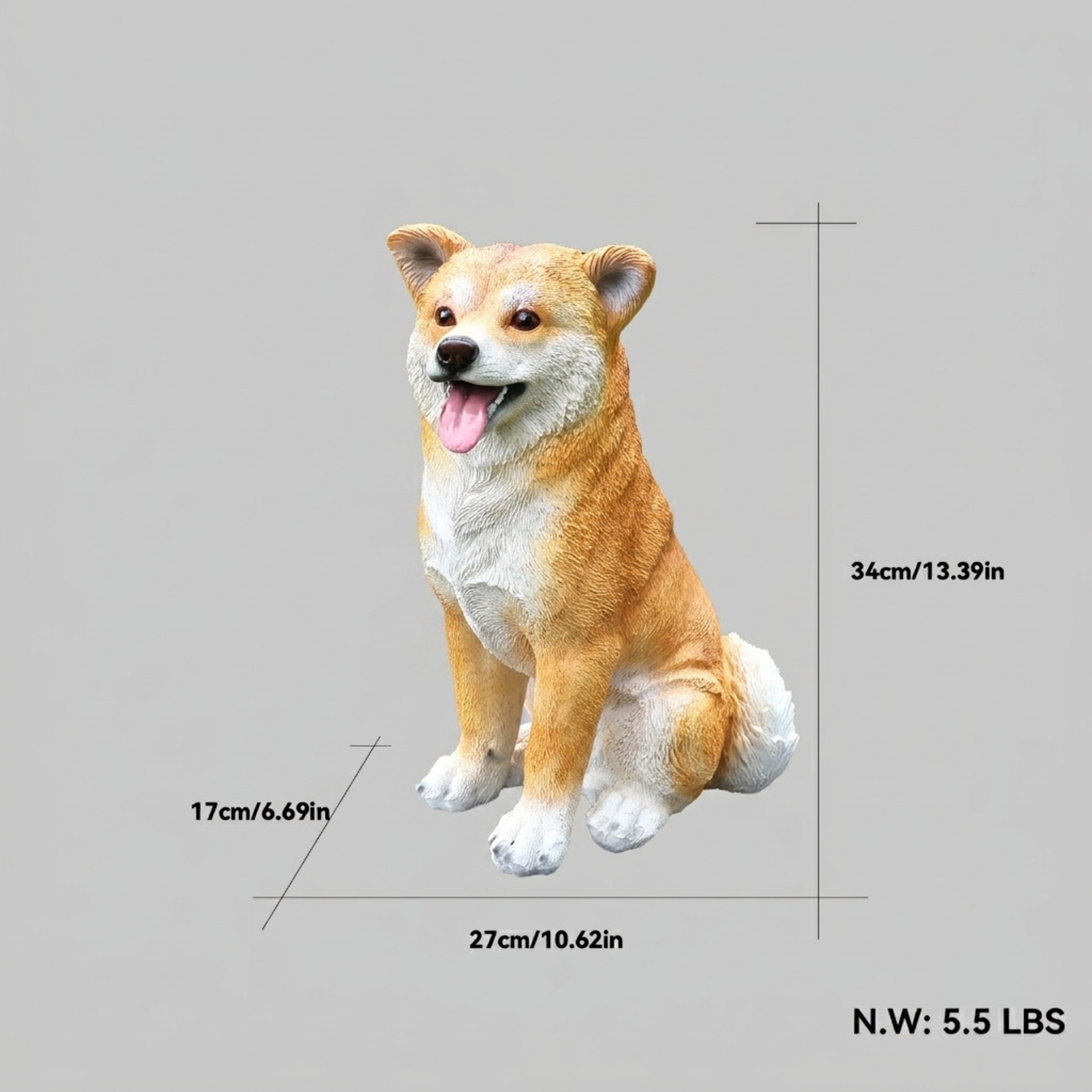 Noble House Lifelike Sitting Shiba Inu Statue, Realistic Resin Animal Figurine for Outdoor Garden Decor, Brown White