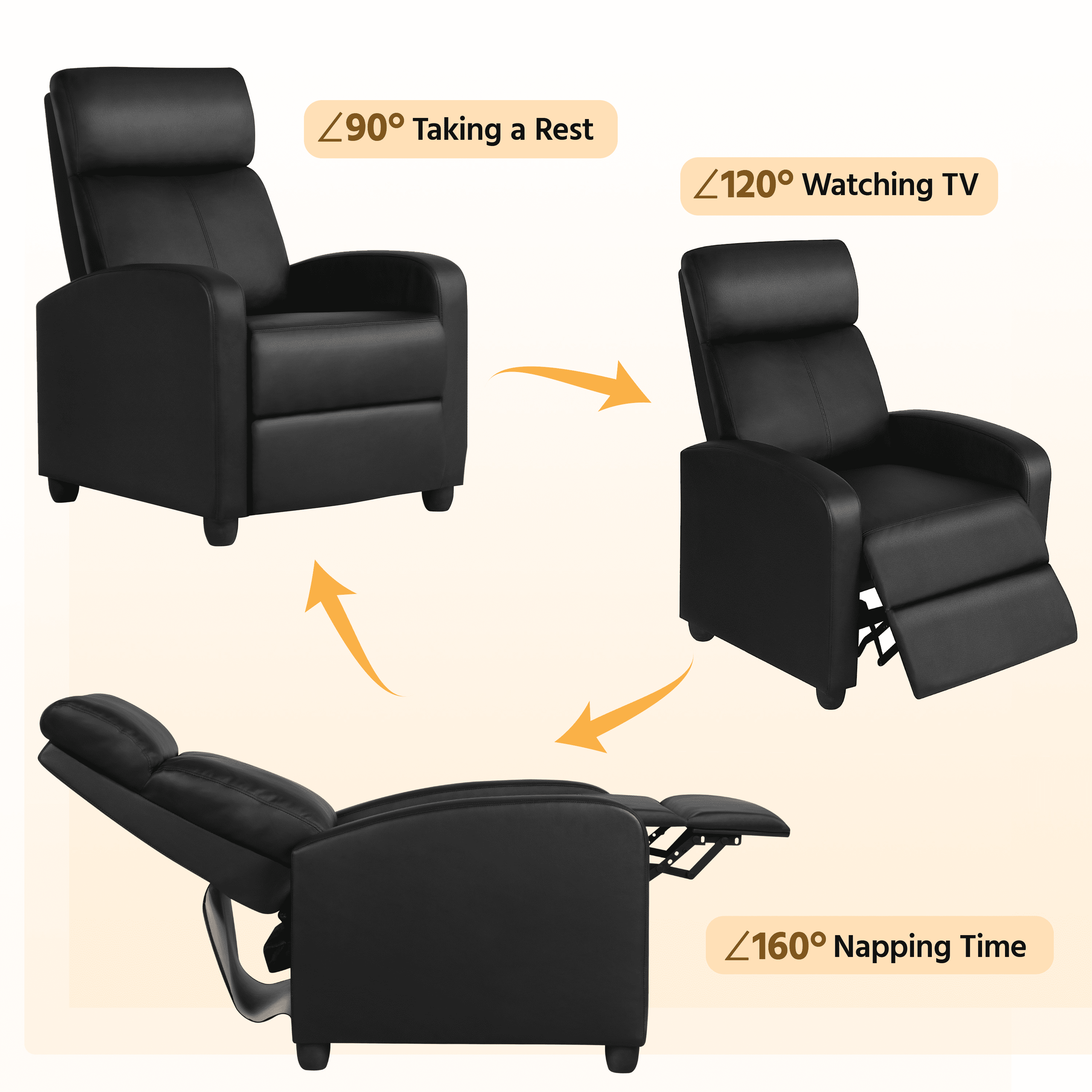 Yaheetech Adjustable PU Leather Recliner Chair with Pocket Spring, Black