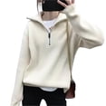 thumbnail image 1 of Women's Long Sleeve Sweater Loose Fit Fall Quarter Zip Pullover Sweaters for Casual Daily Wear Office, 1 of 5