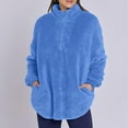 thumbnail image 4 of Women'S Plush Half Zip Stand Collar Sweatshirt Comfortable Pullover Long Sleeve Top Autumn and Winter Blue M, 4 of 9
