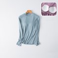 thumbnail image 5 of Wyobmus Womens Cotton Tops Long Sleeve Semi High Neck Tees Shirts Casual Lightweight Silm Fitted Tunic Tees With Chest Pad Green, 5 of 7