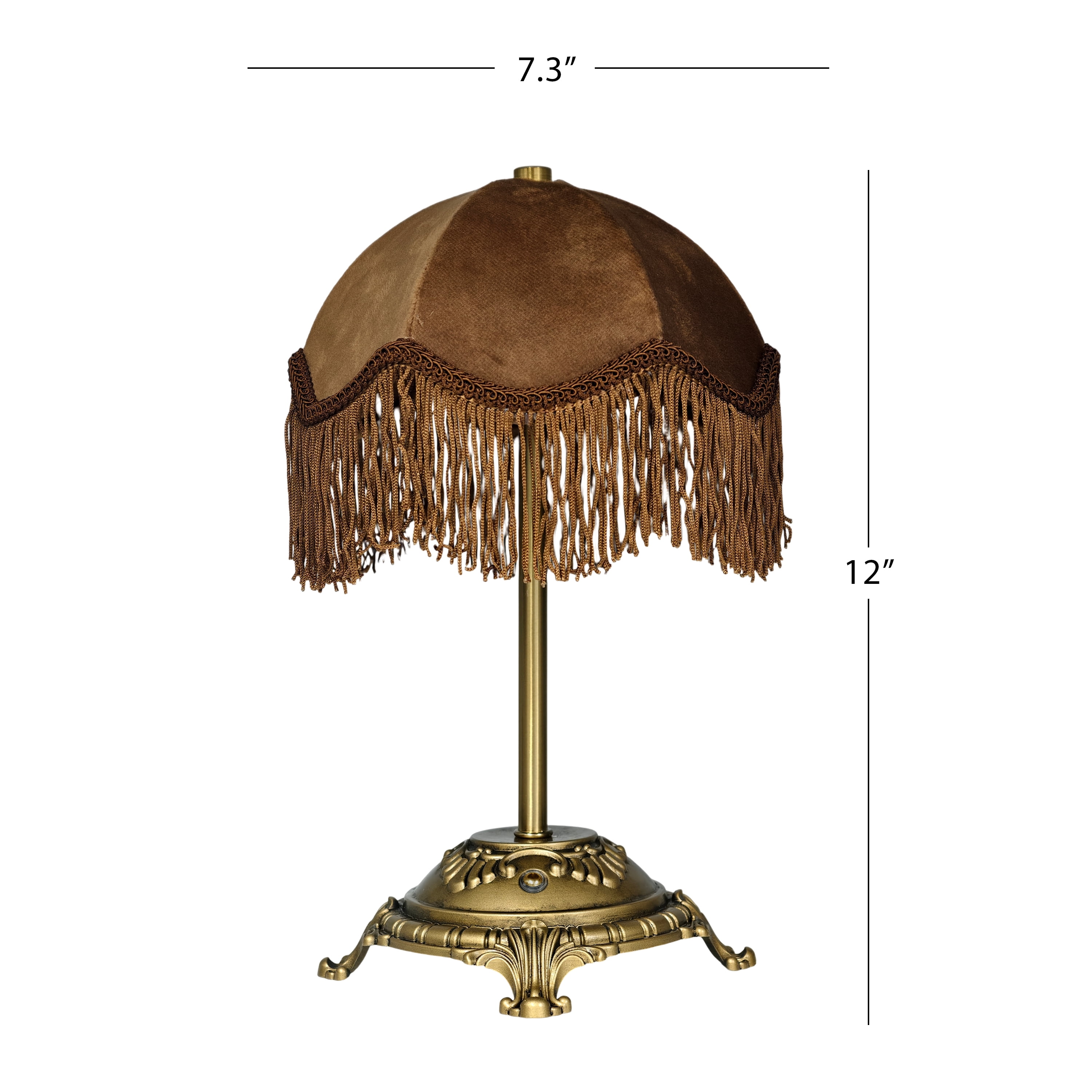 Home Decor Collection Sterling & Noble Home Brown Velvet Fringe Victorian Style Rechargeable Table Lamp