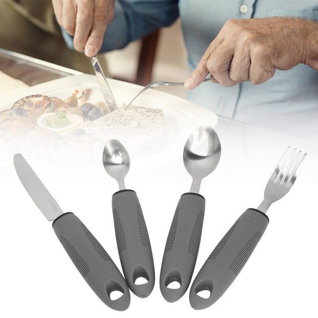Adaptive Utensils Set, Stainless Steel Knife Fork Spoon Hangable Adaptive Utensils For Parkinson