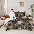 thumbnail image 4 of Feelyou Black Marble Ombre Full Size Comforter Sets, Gold Honeycomb Abstract Bedding Comforter Set, Teens Adult Girls Women Reversible Bedding Sets, Breathable Home Decor, 3pcs, 4 of 8