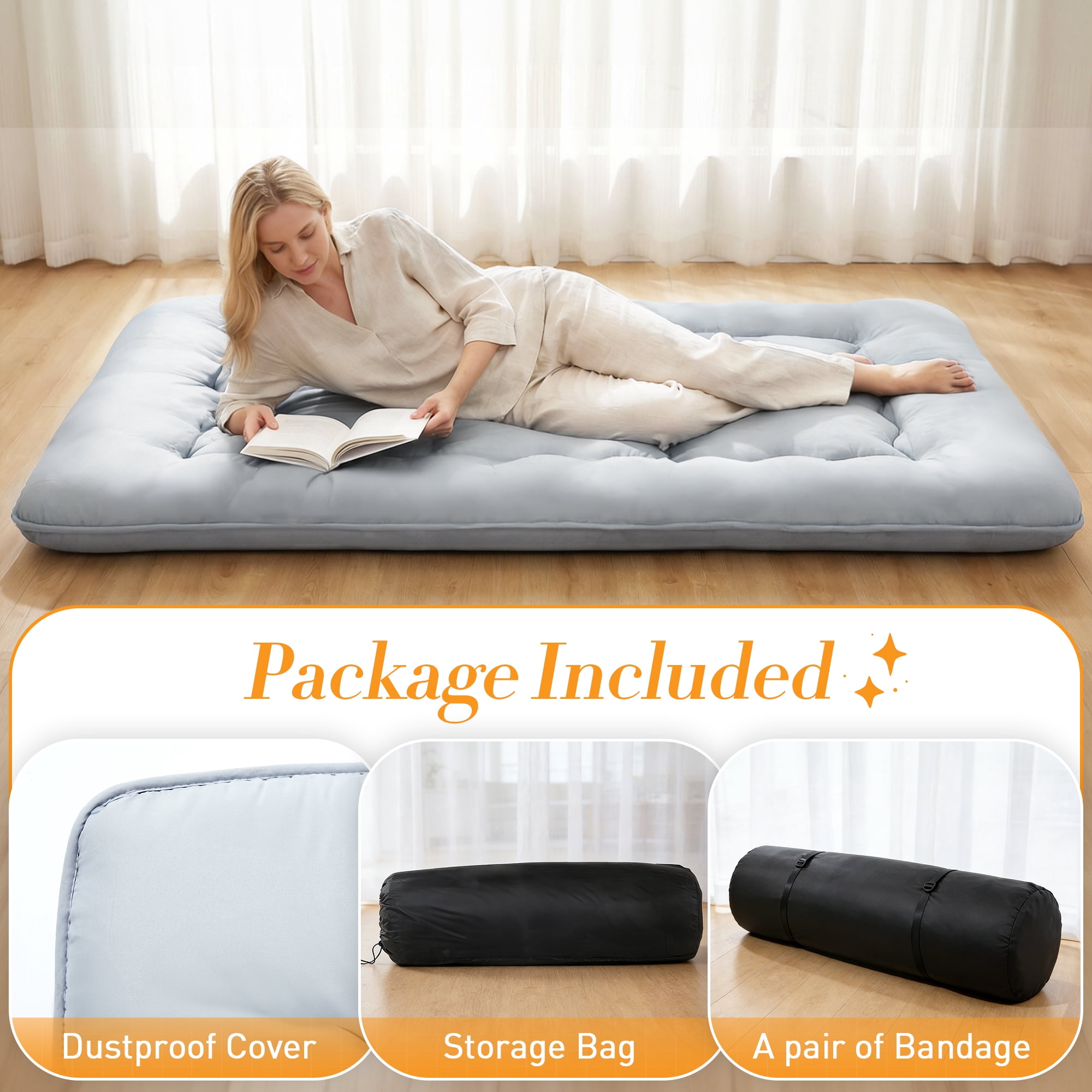 CONCETTA Memory Foam Futon Mattress, Full Size, Foldable Tatami Floor Mattress with Storage Bag, Gray