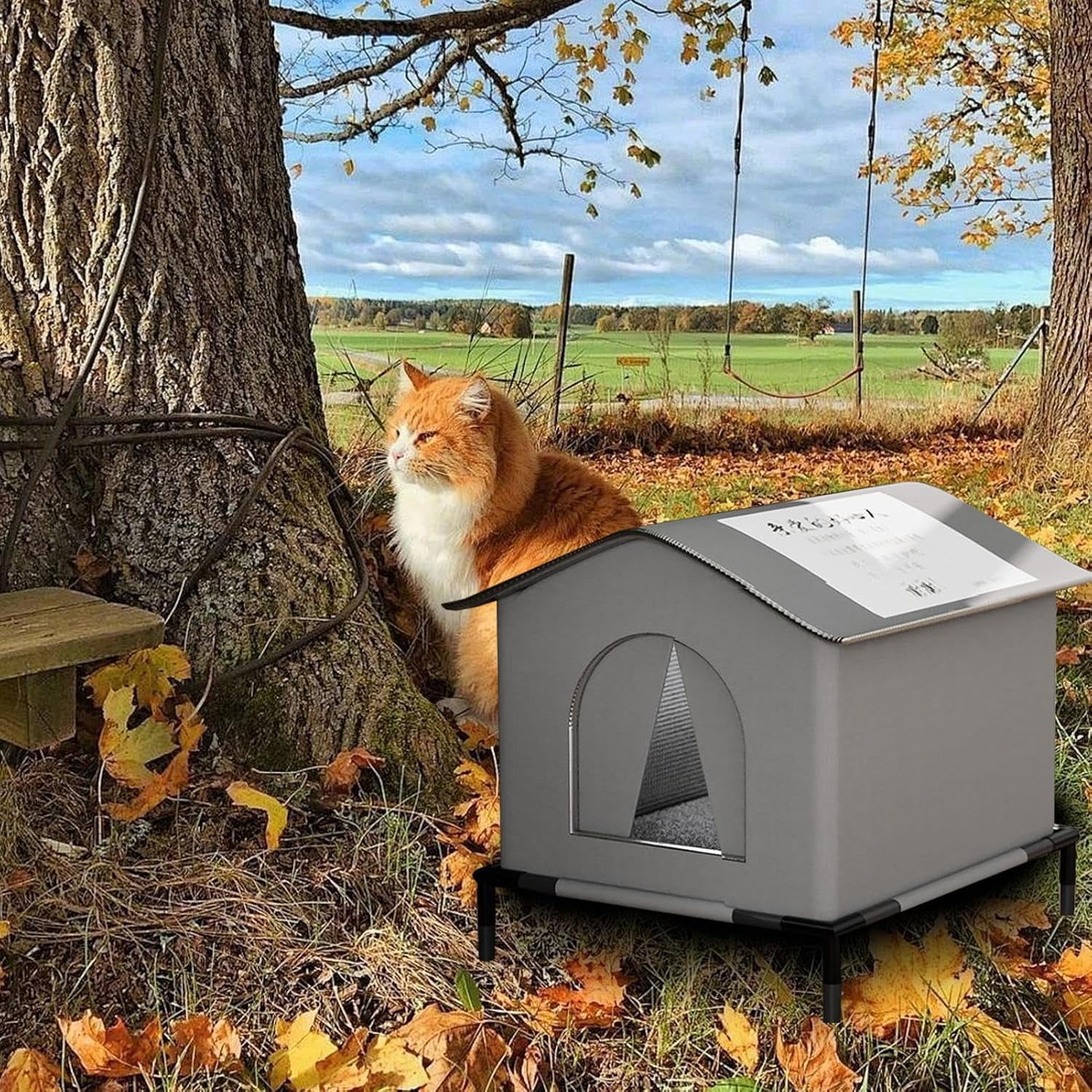 Safe Shelter for Feral Cats - Outdoor Feral Cat Shelter Weatherproof Winter Cat House | Cats Outside House, Waterproof Enclosed Pet Tent, Insulated Cat House for Multiple Barn, Porch and Other Pets