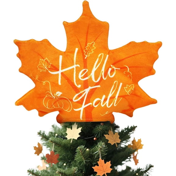 Fall Christmas Tree Decorations, Fall Tree Topper, Farmhouse Fall Decor, Harvest Decor, 10X9 Inch Maple Leaf Hello Fall Christmas Tree Top Ornament for Autumn Harvest Season Farm