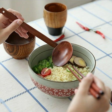 

1/2Pcs Japanese-Style Long-Handled Wooden Soup Ladle Colander Kitchen Cooking Spoon Tableware For Ramen Hotpot