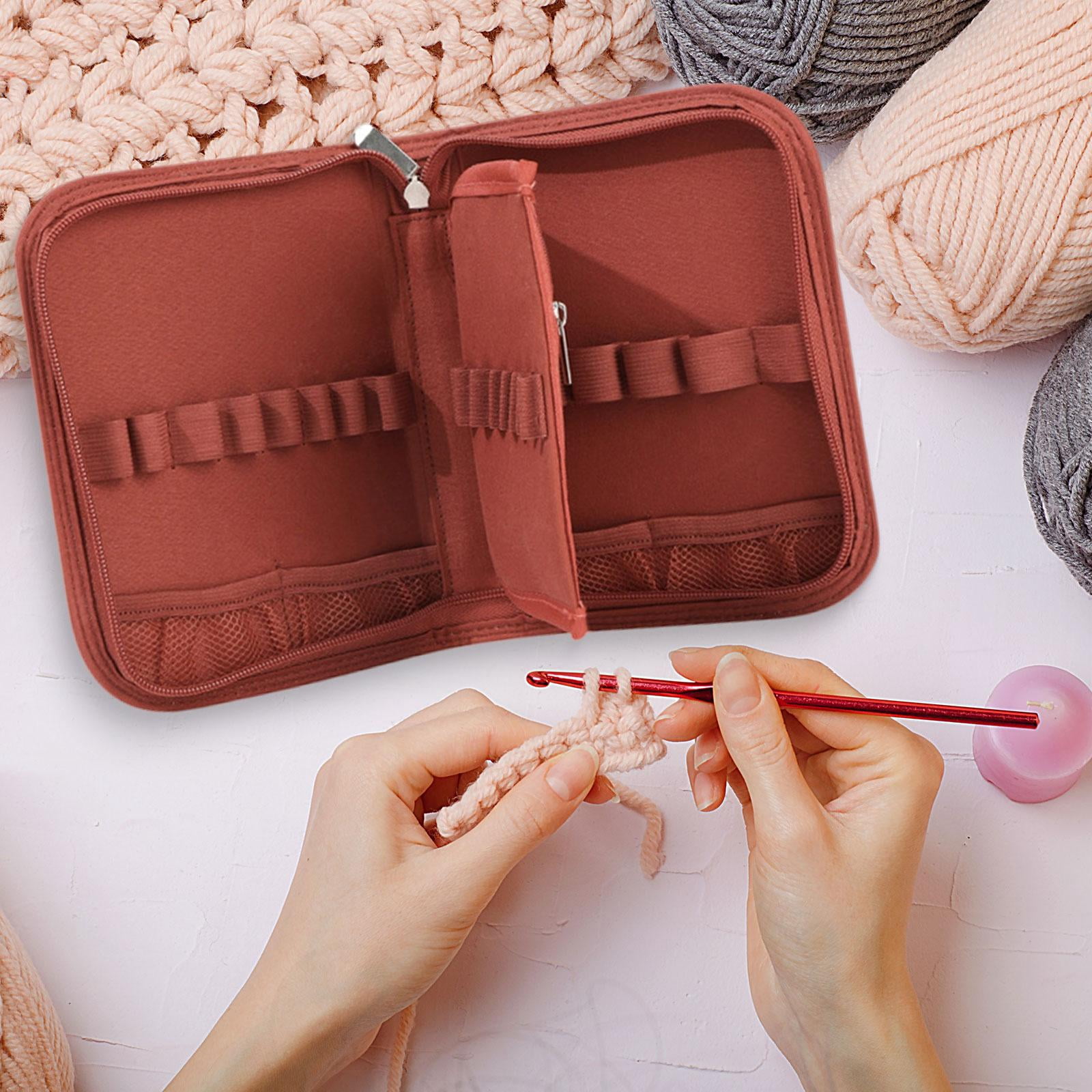 GUOOL Crochet Hook Case Organizer Case for Knitting Crochet Hooks Crochet Accessories Storage Case with Web Pockets Portable Lightweight Knitting Tool Pouch Polyester Material Suitable for Red