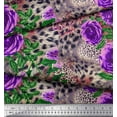 thumbnail image 2 of Soimoi Purple Modal Satin Fabric Leopard Skin,Leaves & Floral Print Fabric by The Yard 42 Inch Wide, 2 of 3