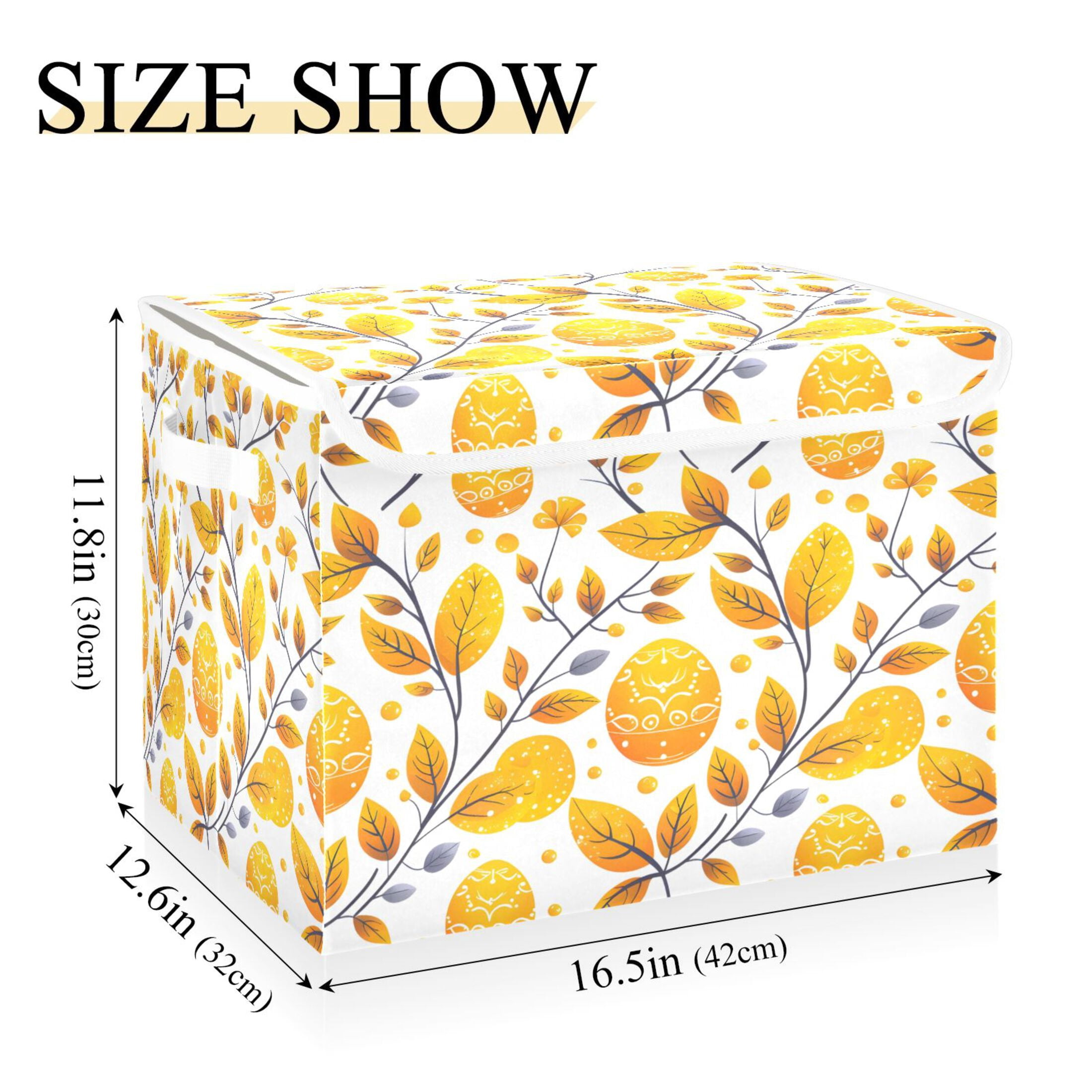 Ryvnso Easters Egg and Leaves Large Lidded Foldable Storage Baskets Cubes Boxes Lids Bin for Home