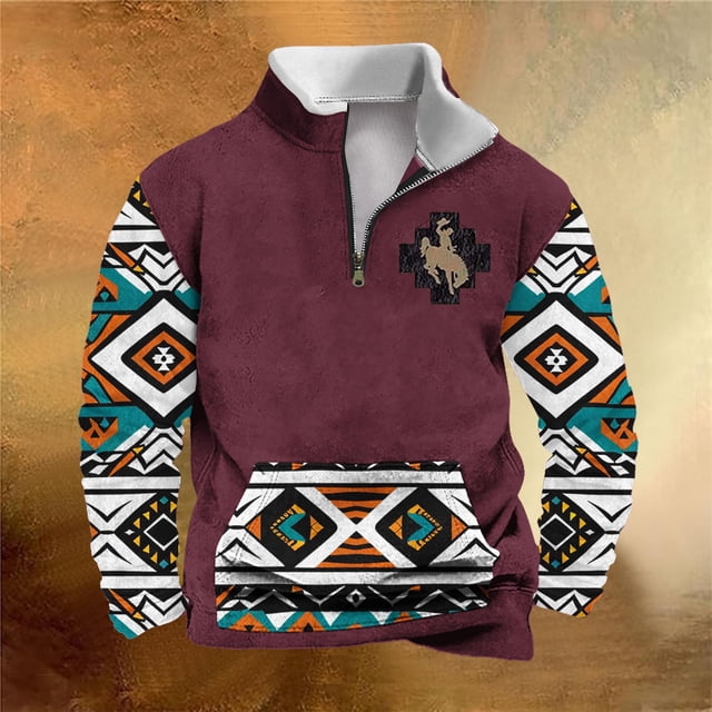 Sudadera sin capucha para hombre, informal, a la moda, con cuello alto, estampado, cremallera, jersey de manga larga, blusa de poliéster para hombre
