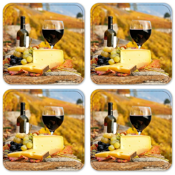 Vinyl Drink Coasters - Set of 4 - Red Wine & Cheese