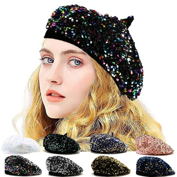 Bling Beret Hats for Women Sequin Paris Artist Cap Fashionable Ladies Sparkle Shining French Style Beanie Beret