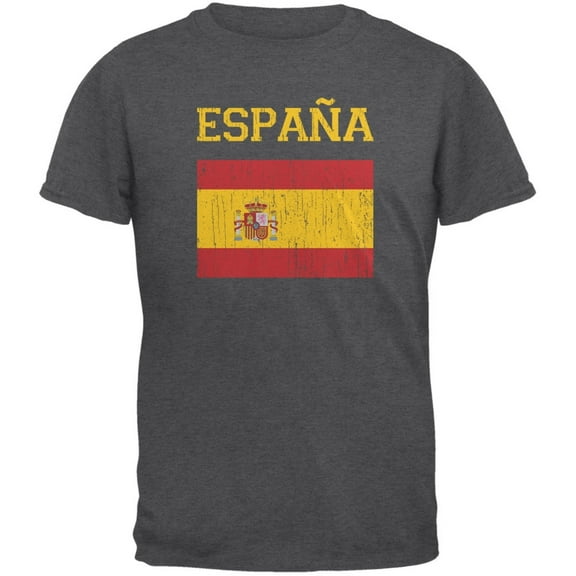 World Cup Distressed Flag Espana Dark Heather Adult T-Shirt - 2X-Large