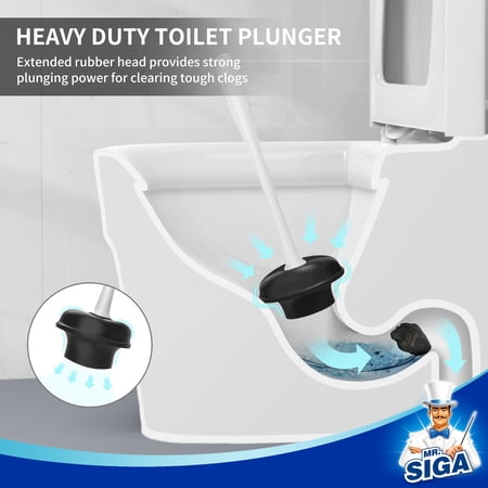 MR.Siga Toilet Plunger and Bowl Brush Combo, White, 1 Set