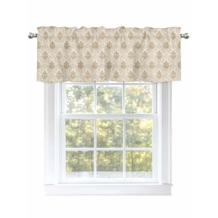 Boho Ethnic Curtain Valances for Windows, Brown Neutral Aesthetic Abstract Flowers Kitchen Valance Window Treatment, Light Filtering Block Curtains for Bathroom/Bedroom/Living Room 54'' x 18''