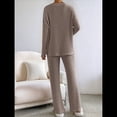 thumbnail image 4 of Conjunto de Pijama de Dos Piezas de Punto Acanalado para Mujer: Suéter de Larga y Pantalón . Caqui Oscuro XL, 4 of 8