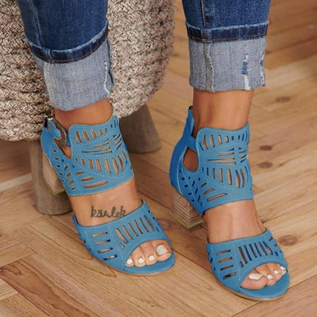 

Aayomet Shoes Womens Casual Sandals Casual Women High Heel Ladies Shoes Fashion Solid Toe Buckle Sandals Slippers with Heel Blue 11