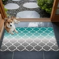 thumbnail image 4 of 2x3 Door Mat Rug, Teal Grey Ombre Morocco Pattern Non-Skid Rubber Backing Large Rectangle Rugs - Living Room Bedroom Home Office, Modern Moroccan Geometric Indoor Floor Mat Carpets Washable Rug, 4 of 9