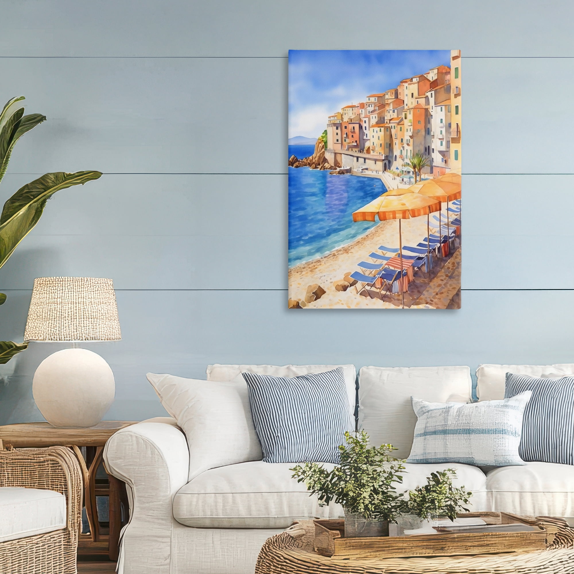 Stupell Industries Beach Lounging on Mediterranean Shore Canvas Wall Art, design by Creative Studio