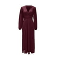 thumbnail image 5 of CIENVNSTG Womens Long Dresses Long Sleeves V Neck Bridesmaid Dresses Wedding Side Slit Flowy Chiffon Evening Formal Dresses Sexy Evening Dress Wine XL, 5 of 5