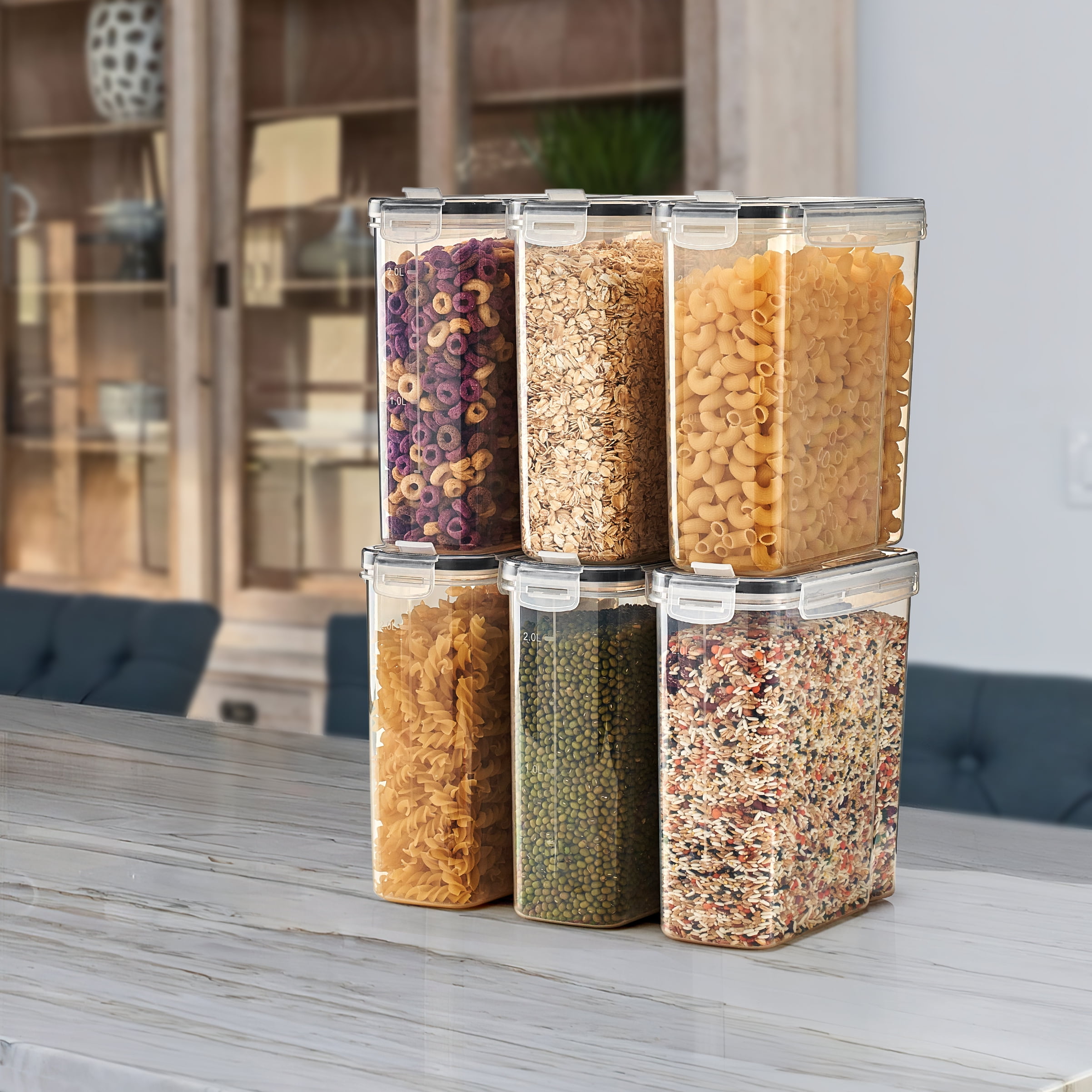 Sorbus 6 Pack Airtight Food Storage Dispenser Set for Beans, Pasta, Cereals, and More, (2L/8.4 Cups)