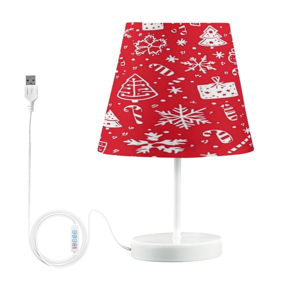 WOBOGO Christmas Elements A Pat Table Lamps Bedroom 3-Speed Dimmable Farm Style with Fabric Shade for Reading and Home Office