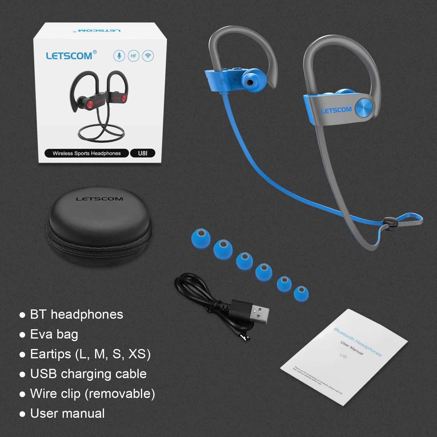 LETSCOM Bluetooth Headphones IPX7 Waterproof, Wireless Sport 
