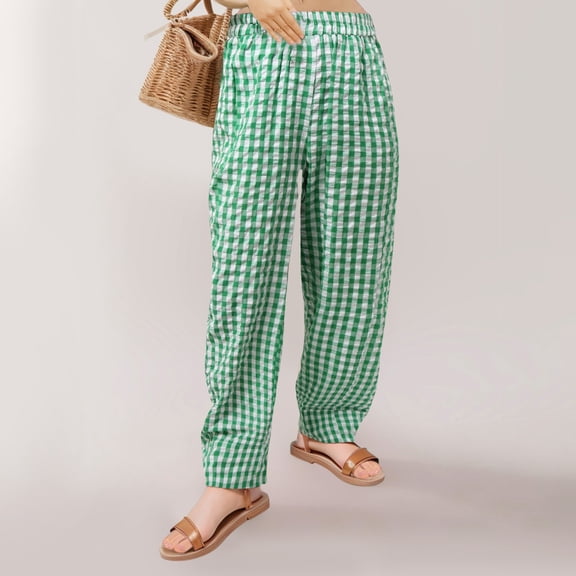 Straight Leg Pants for Women Straight Leg Comfy Elastic Waist Casual Trousers