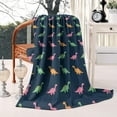 thumbnail image 3 of DarkBlue Cartoon Dinosaurs Pattern Blanket,Comfortable Soft Flannel Throw Blanket,All Season,Warm Lightweight Blankets for Sofa Bed Couch Living Room Chair,50"x60", 3 of 4