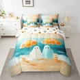 thumbnail image 3 of Manfei Funny Cute Ghost Twin Bedding Sets 7-Piece for Kid, Teal Orange Artwork Bedding Comforter Set, Marine Ocean Theme Reversible Sheet Sets, Lightweight Room Decor, 3 of 8