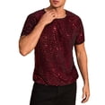 thumbnail image 5 of INSPIRE CHIC Sparkling T-Shirt for Men's Round Neck Short Sleeve Party Clubwear Glitter Top M Red, 5 of 6