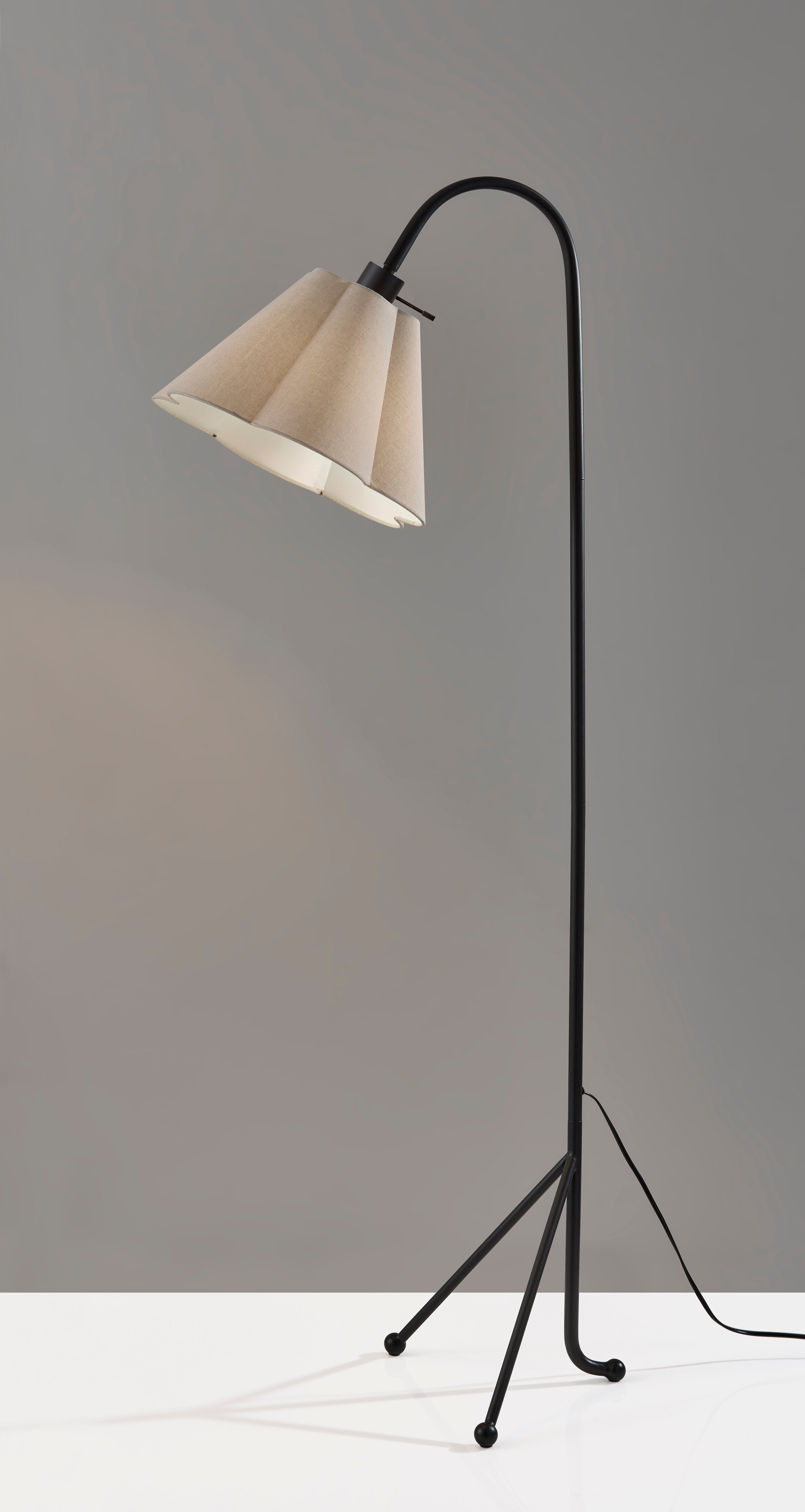 Adesso Kendra 62" Black Tripod Floor Lamp with Oatmeal Scalloped Shade