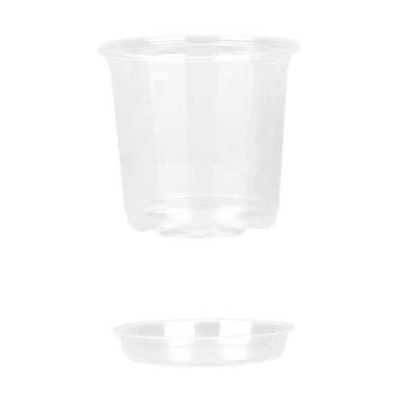 Plant Pots, Clear Plastic Drainage Holes Matching Saucers Tray Seed Starting Propagation Container 4 5 6 7 in Sizes Garden Sowing Vessels Botanical Growing Tool 4in