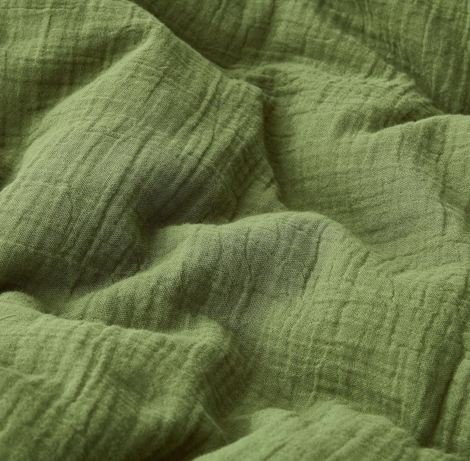 Chezmoi Collection Breeze 3-Piece 100% Cotton Muslin Queen Comforter Set, Olive Green Soft Washed Cotton Gauze Comforter, Lightweight Breathable Bedding for All Season