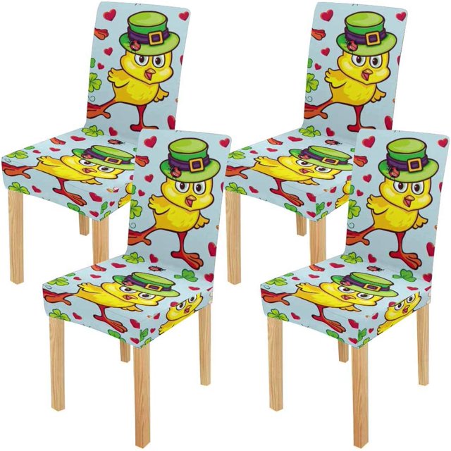 Funda Protectora para silla ABPHQTO Divertido Pollito Amarillo en Sombrero Verde Juego de 4