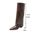 thumbnail image 3 of XUNKUSGA Knee High Boots Fashion Fold Over Boots for Women Solid Color Pointed Toe Shark Tall Boots Wide Calf Chunky Low Heels Long Boots with Side Zipper 5.5-9 Brown, 3 of 6