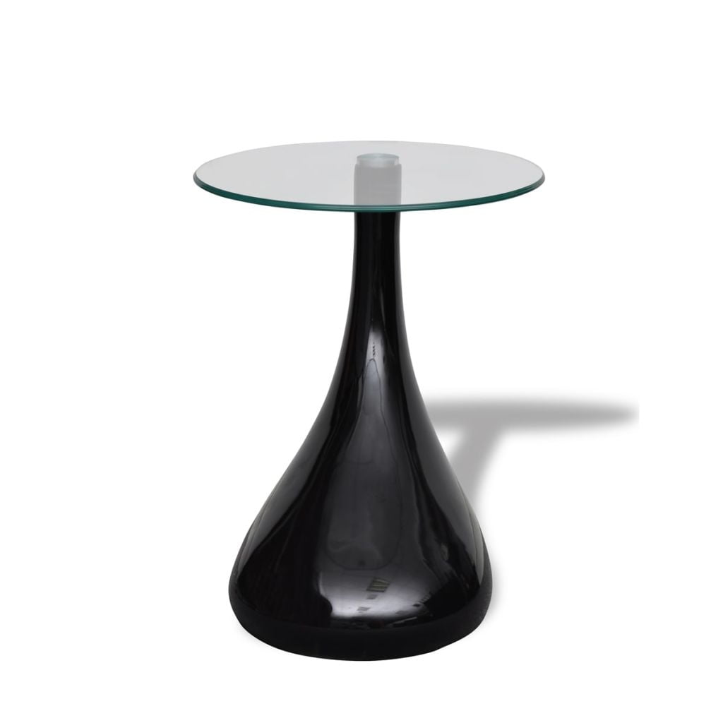 Kepooman Modern High Gloss Coffee Table with Round Glass Top, Set of 2, Black Kepooman Modern High Gloss Coffee Table with Round Glass Top, Set of 2, Black