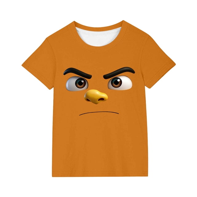 Tops de Manga Corta Linda con Impresión de Expresión Linda de Color Sólido para Niños Niños Niñas, Camiseta Cómoda Suelta para la Temporada Escolar