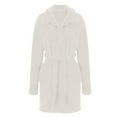 thumbnail image 3 of Womens Fuzzy Robe Short Bathrobe Belted Soft Fall Winter Spa Fleece Plush Lapel Neck Kimono Bath Robe with Pockets (XL, White), 3 of 5