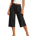 thumbnail image 6 of Bxsruta Women' s Active Drawstring Waist Knit Wide-Leg Capri Athleisure Workout Pants, 6 of 8