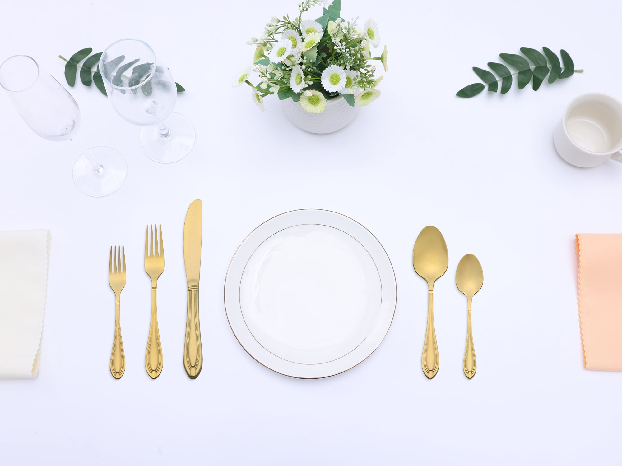 Unique Bargains 20 Pieces Stainless Steel Flatware Silverware Set Gold