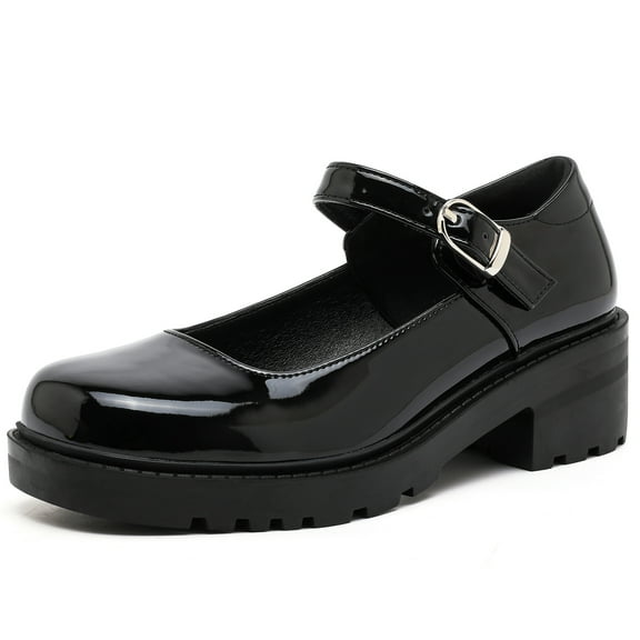 DADAWEN Women's Mary Jane Shoes Platform Thick Heel Dress Shoes Black Patent 7 US
