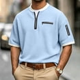 thumbnail image 2 of hotojiny Men's Quarter Zip Pullover Lightweight Textured Half Sleeve Sweatshirt Casual Crew Neck Patchwork Shirts, 2 of 7