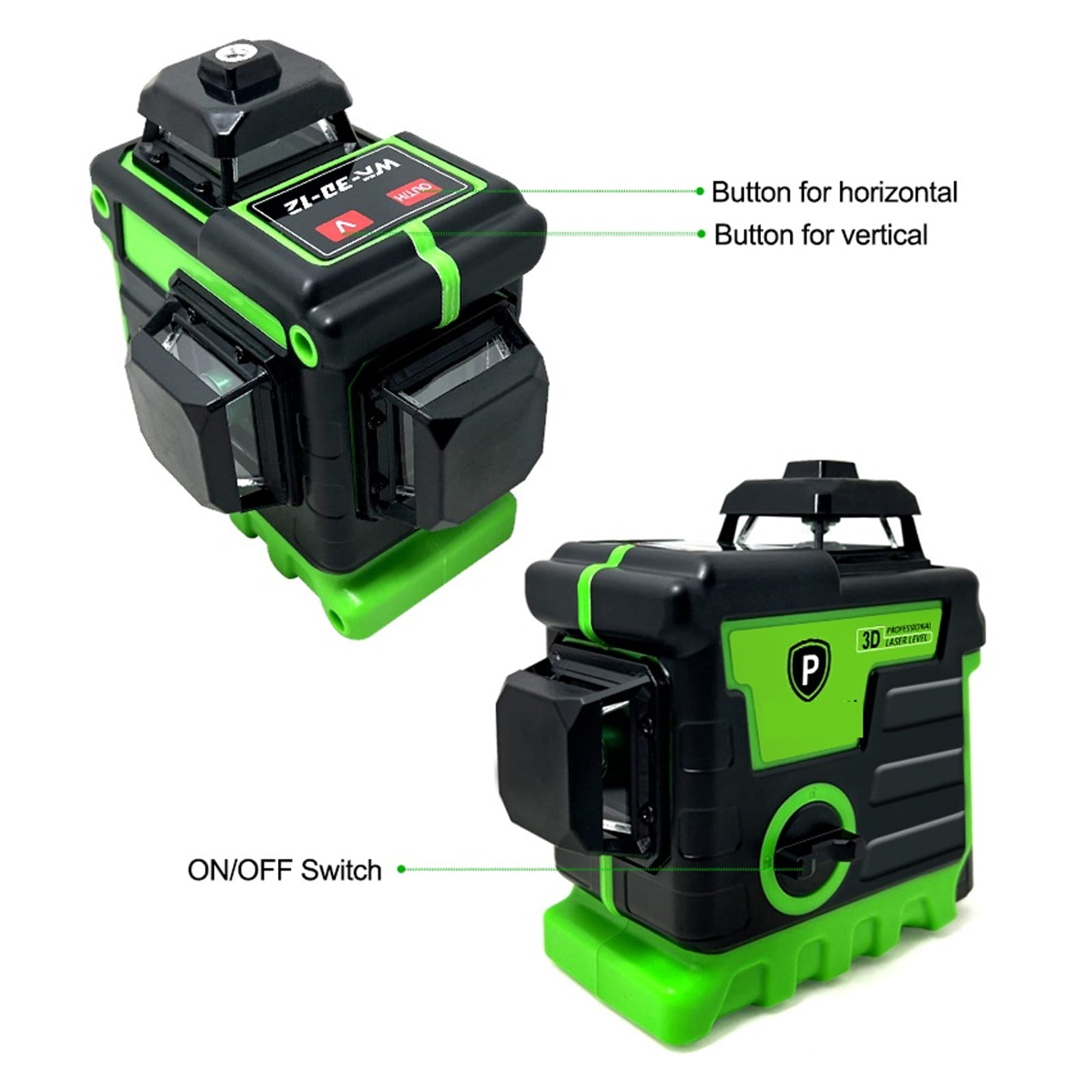 Level 12 Lines 3D Level, Self-Leveling Horizontal And Vertical Cross Super Powerful Green Beams