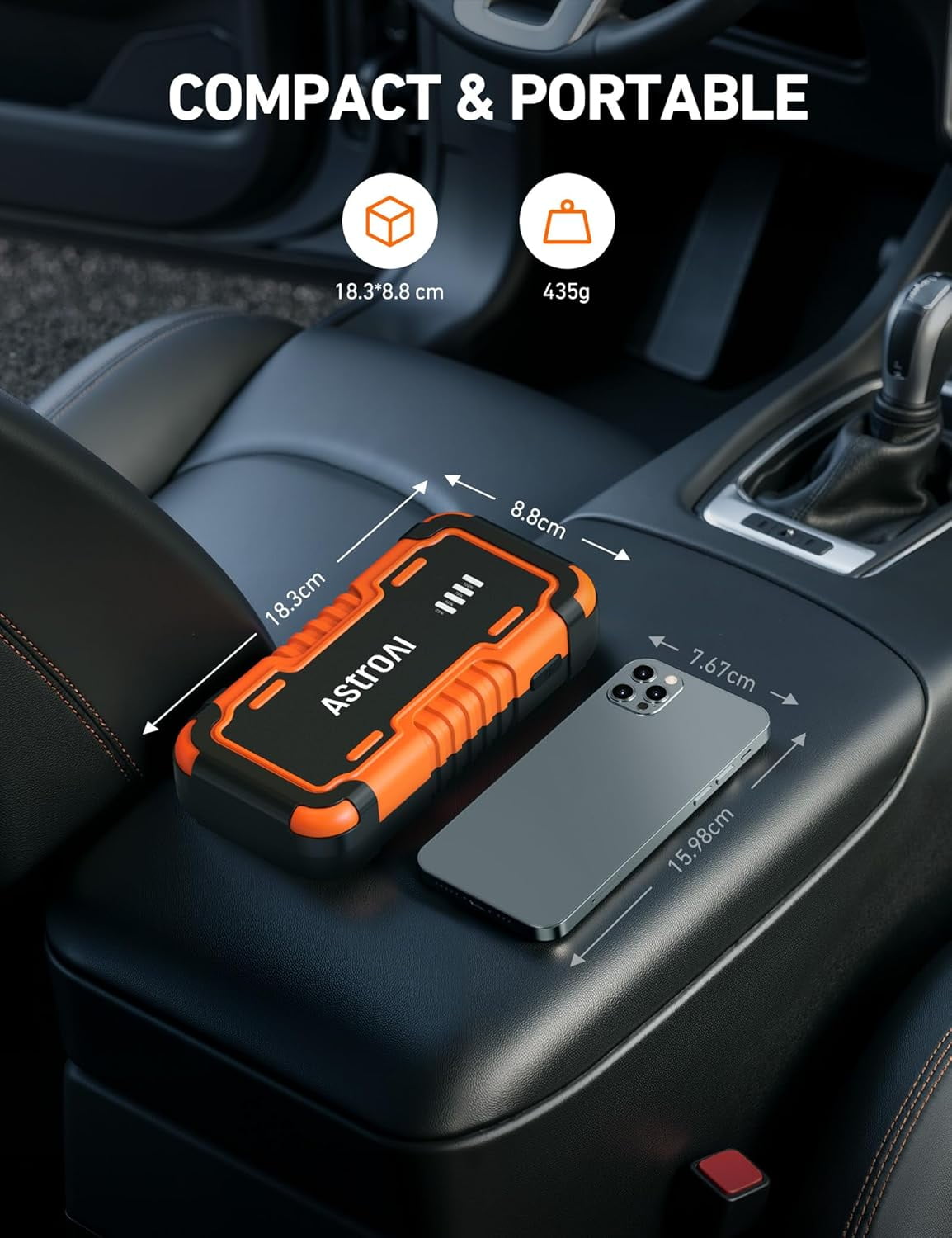 AstroAI Car Jump Starter, 5000A Portable Jump Starter Battery Pack for Up to 10L Gas & 8L Diesel Engines, Battery Booster Power Pack with LED Lights & Jumper Cable