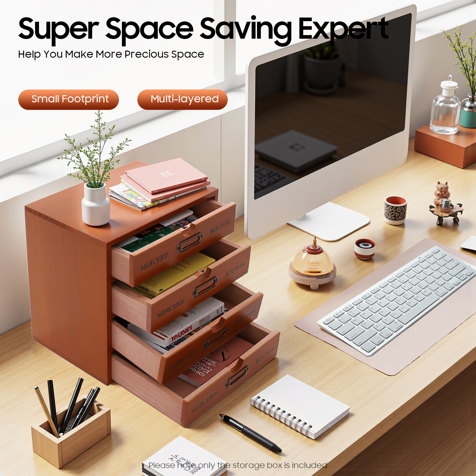 4 Drawer Desk Organizer,Wooden Vintage Storage Drawers Library Card Catalog Wood Storage Box for Stationery Thread Embroidery Sewing Crafts Junk