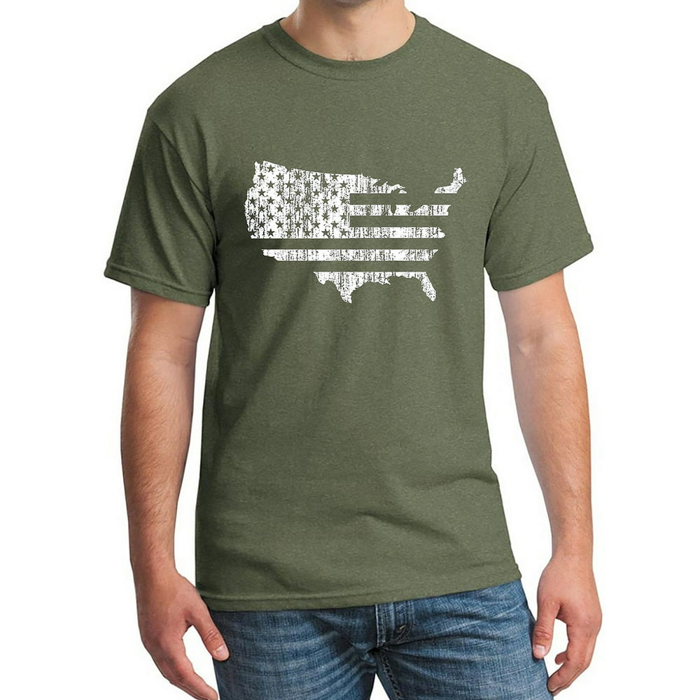 Interstate Apparel - Men's USA Flag Map Military Green C4 T-Shirt ...