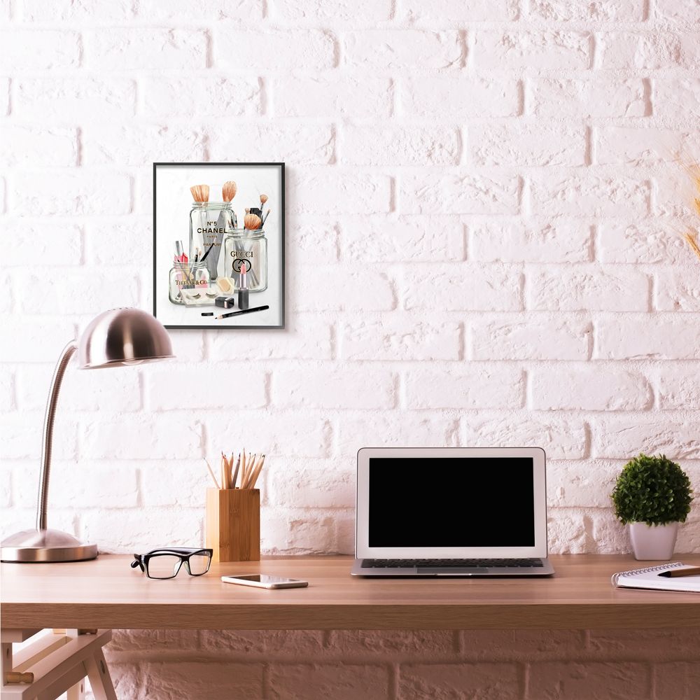 Stupell Industries Fashion Brand Makeup In Mason Jars Glam Design Graphic Art Black Framed Art Print Wall Art, 11x14, by Ziwei Li